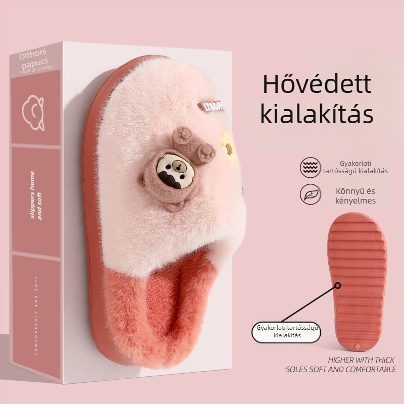 Szülő–gyerek pamut papucs Cartoon mintával, EVA talppal, csúszásmentes, könnyű és tartós