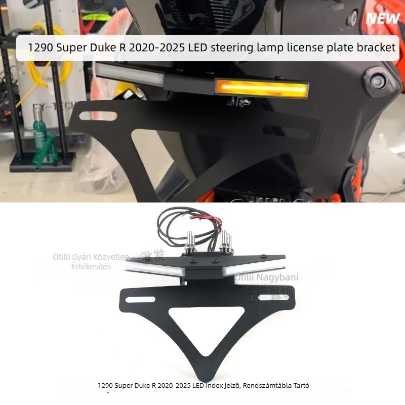 1290 Super Duke R (2020-2025) számára motorkerékpár-módosítási készlet: összecsukható rendszámtábla-tartó, sárvédő eltávolító készlet, hátsó rack és LED rendszámtábla világítás