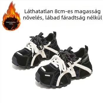 Női platformos sneaker – vastag talp, felsőrész split bőrrel, gumi talp, fűzővel záródó
