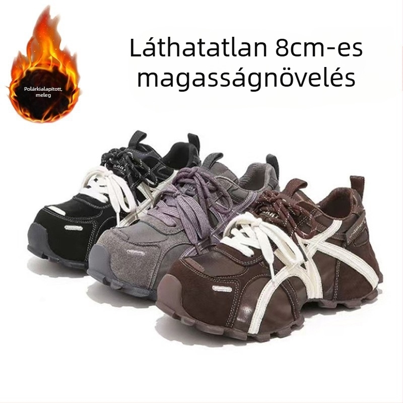 Női platformos sneaker – vastag talp, felsőrész split bőrrel, gumi talp, fűzővel záródó