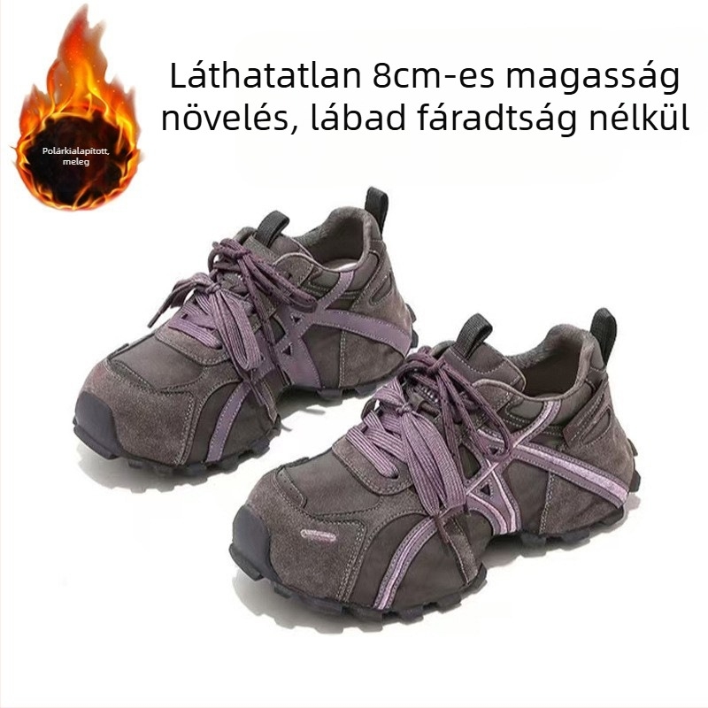 Női platformos sneaker – vastag talp, felsőrész split bőrrel, gumi talp, fűzővel záródó