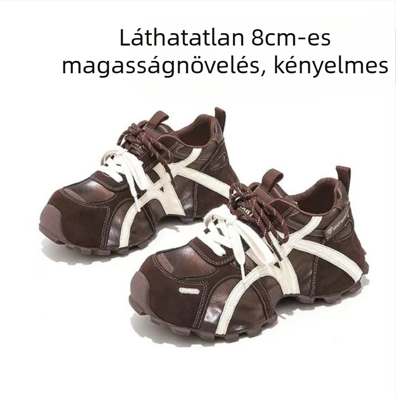 Női platformos sneaker – vastag talp, felsőrész split bőrrel, gumi talp, fűzővel záródó