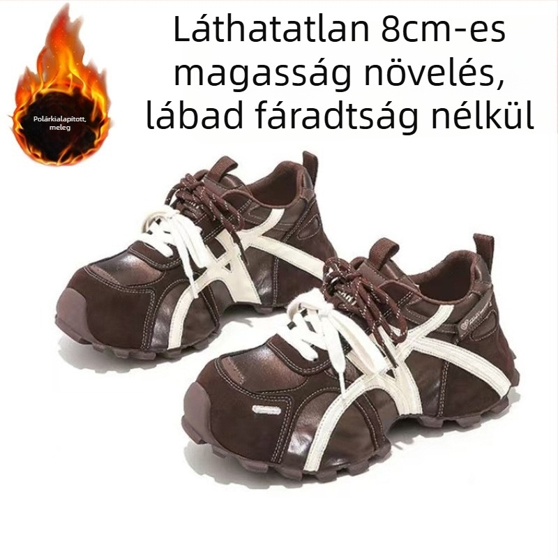 Női platformos sneaker – vastag talp, felsőrész split bőrrel, gumi talp, fűzővel záródó