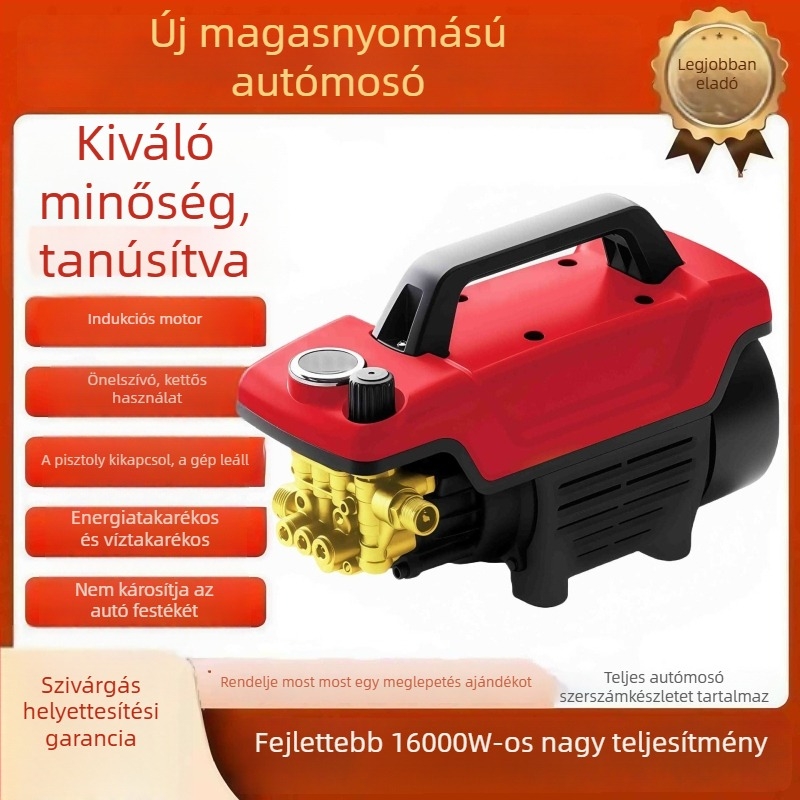 Nagynyomású autómosó berendezés — hordozható, háztartási, teljesen automata; 3000W, 220V, átfolyás 16 L/min, tömlőhossz 7–20 m, súly 9,5 kg