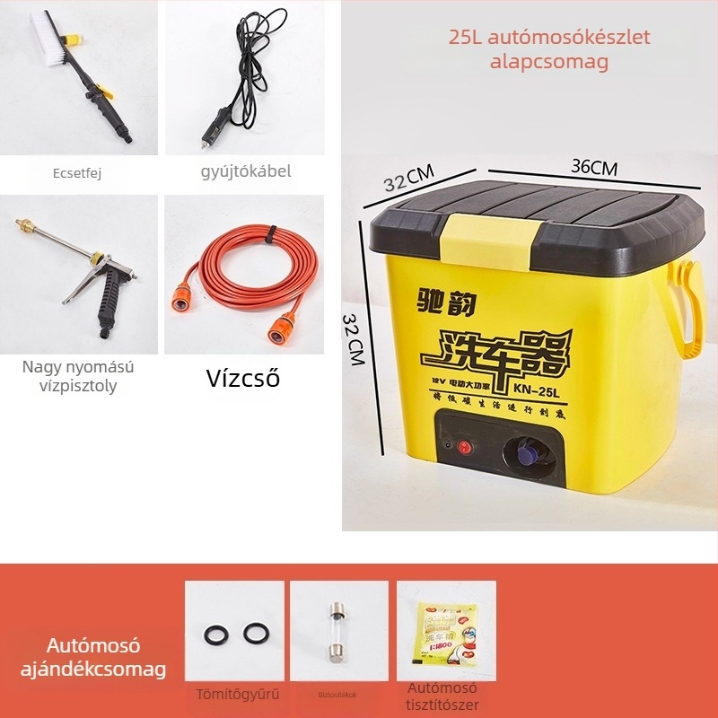 CY-25 Autómosó hordozható kefével, 12V-os cigarettagyújtóval ellátott energiaellátás, 60W, áramlás 6 L, munkanyomás 9 kg