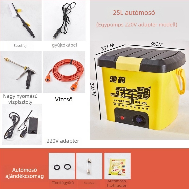 CY-25 Autómosó hordozható kefével, 12V-os cigarettagyújtóval ellátott energiaellátás, 60W, áramlás 6 L, munkanyomás 9 kg