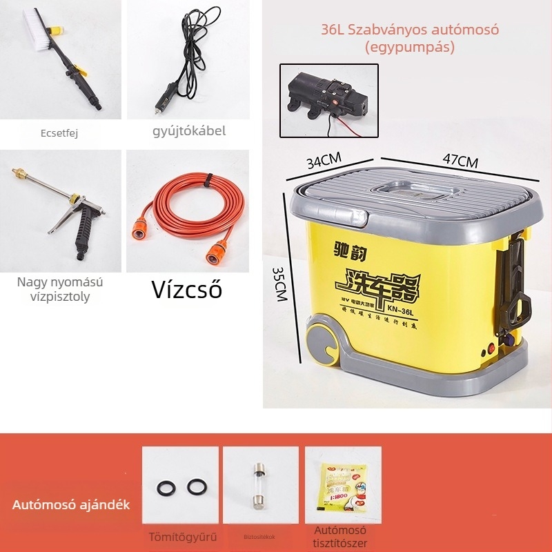 CY-25 Autómosó hordozható kefével, 12V-os cigarettagyújtóval ellátott energiaellátás, 60W, áramlás 6 L, munkanyomás 9 kg