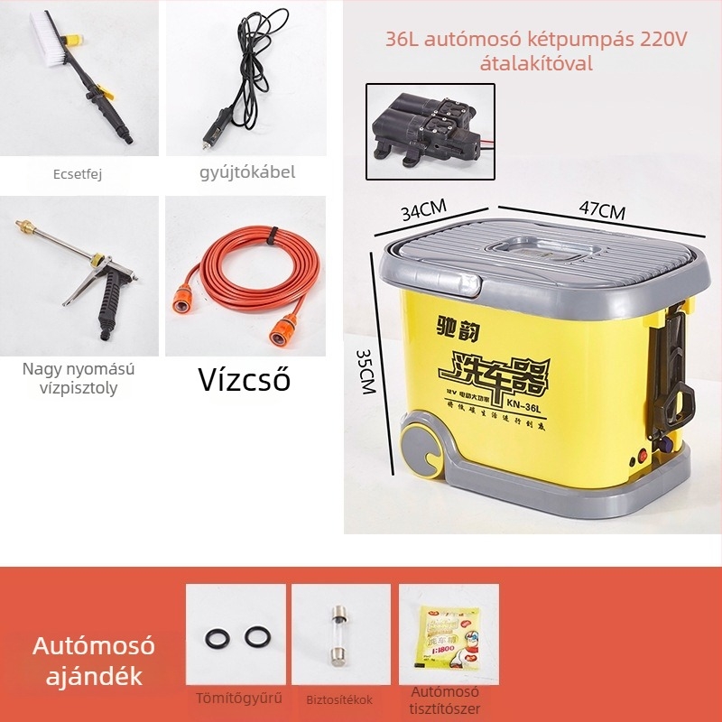 CY-25 Autómosó hordozható kefével, 12V-os cigarettagyújtóval ellátott energiaellátás, 60W, áramlás 6 L, munkanyomás 9 kg