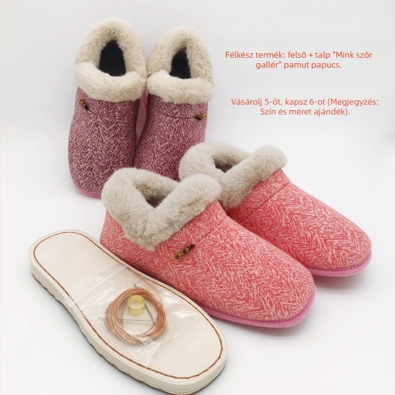 Pamut papucs anyagkészlet kézzel készíthető papucsokhoz, gumitalp, vastagított kialakítás, melegen tartó funkció, uniszex, téli viselet