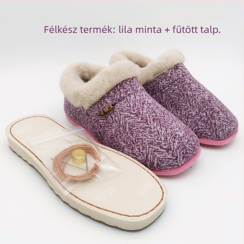 Pamut papucs anyagkészlet kézzel készíthető papucsokhoz, gumitalp, vastagított kialakítás, melegen tartó funkció, uniszex, téli viselet