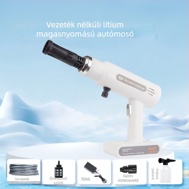 Vezeték nélküli lítium akkumulátoros autómosó magas nyomású pisztollyal — ABS ház, 21V, 260W, maximális áramlás 8 L/min, maximális nyomás 50 Bar, modell RG-15