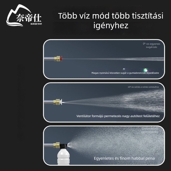 Kézi, hordozható autómosó készülék nagy nyomású vízsugárral, 80 W, cigaretta gyújtó által működtetett tápegység, tiszta réz alkatrészek, áramlás 4–8 L/min