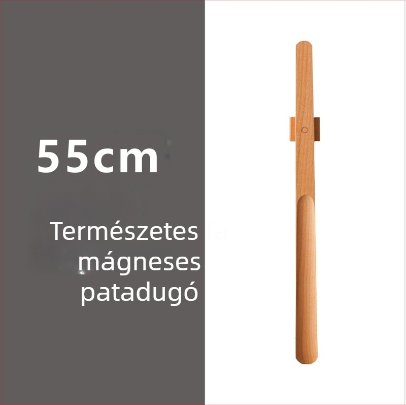 Mágneses cipőkanál hosszú fogantyúval dió színben, tömörfa, 55–70 cm – könnyű felhúzás terhes nőknek és időseknek