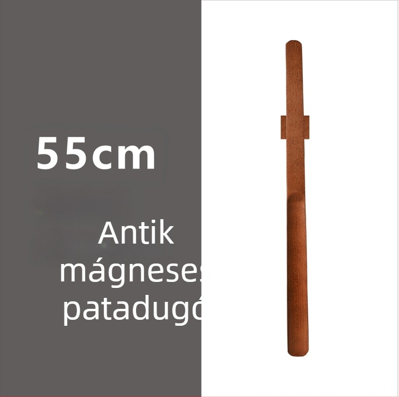 Mágneses cipőkanál hosszú fogantyúval dió színben, tömörfa, 55–70 cm – könnyű felhúzás terhes nőknek és időseknek