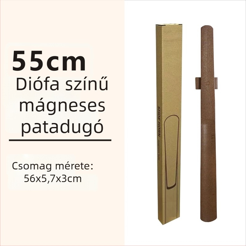 Mágneses cipőkanál hosszú fogantyúval dió színben, tömörfa, 55–70 cm – könnyű felhúzás terhes nőknek és időseknek