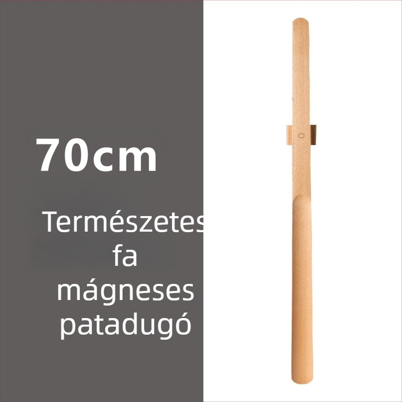 Mágneses cipőkanál hosszú fogantyúval dió színben, tömörfa, 55–70 cm – könnyű felhúzás terhes nőknek és időseknek