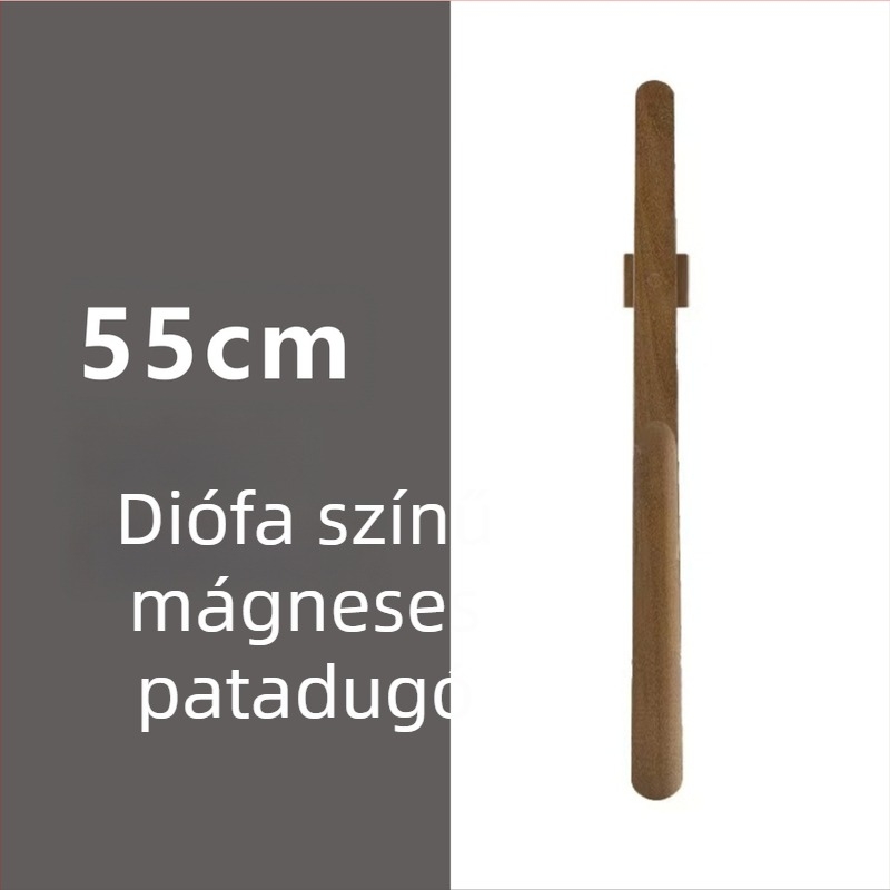 Mágneses cipőkanál hosszú fogantyúval dió színben, tömörfa, 55–70 cm – könnyű felhúzás terhes nőknek és időseknek