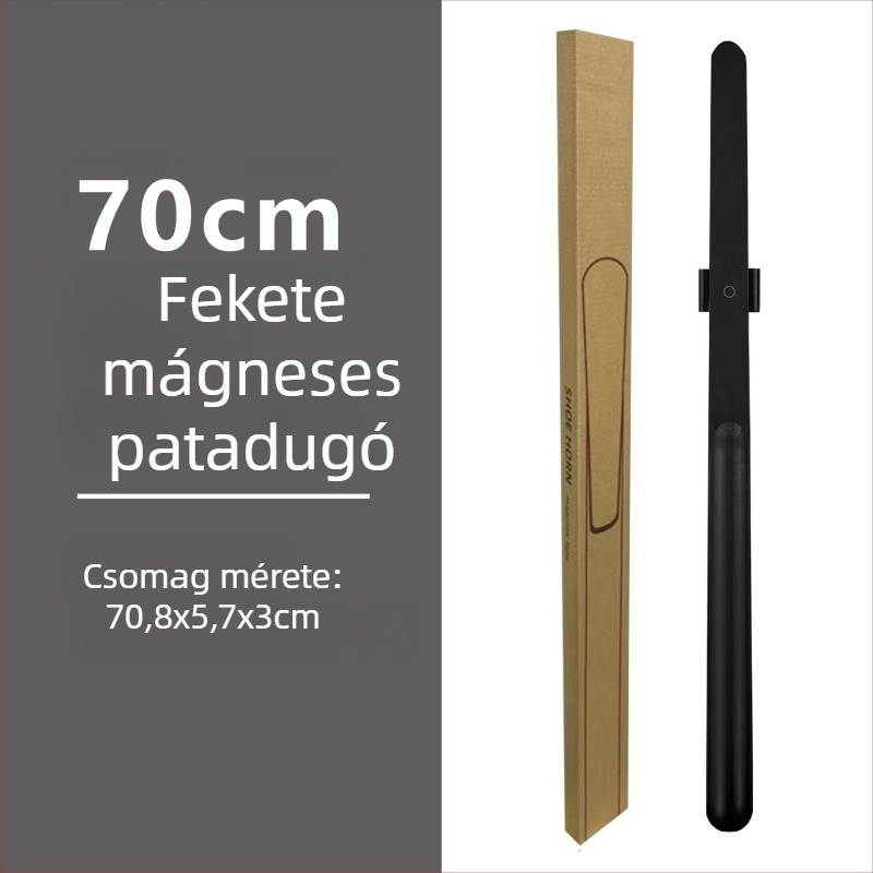 Mágneses cipőkanál hosszú fogantyúval dió színben, tömörfa, 55–70 cm – könnyű felhúzás terhes nőknek és időseknek