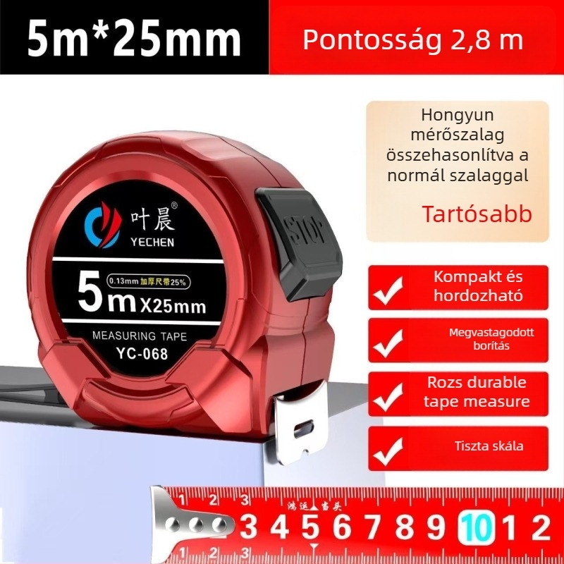 Önzáró mérőszalag, széles szalag, magas pontosság, szénacél ház