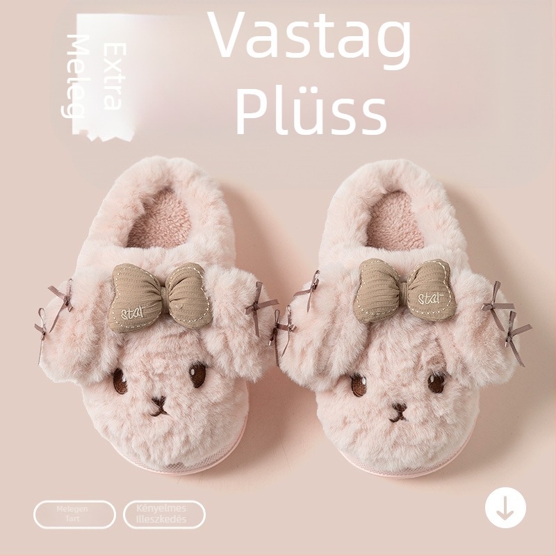 Gyerekeknek pamut papucs rajzolt kutya mintával, fleece béléssel, ősz-tél 2025