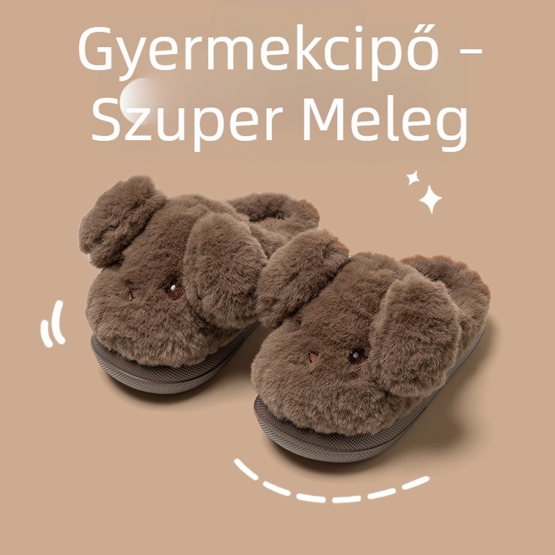 Gyerekeknek pamut papucs rajzolt kutya mintával, fleece béléssel, ősz-tél 2025