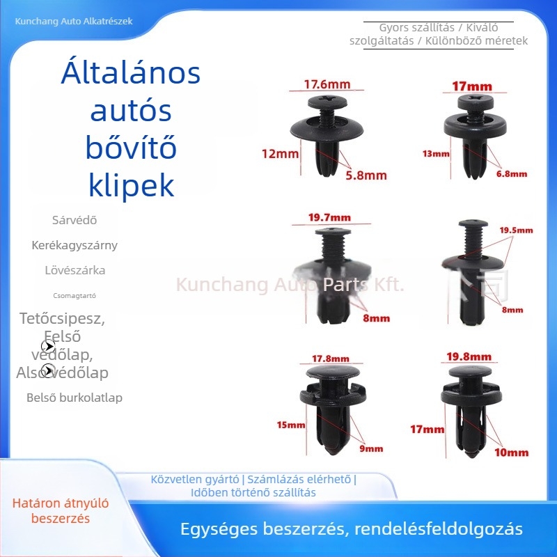 Autóipari műanyag bővítőcsavar-klipsz — modell Universal; anyag: műanyag; kompatibilitás: univerzális; márka: Other