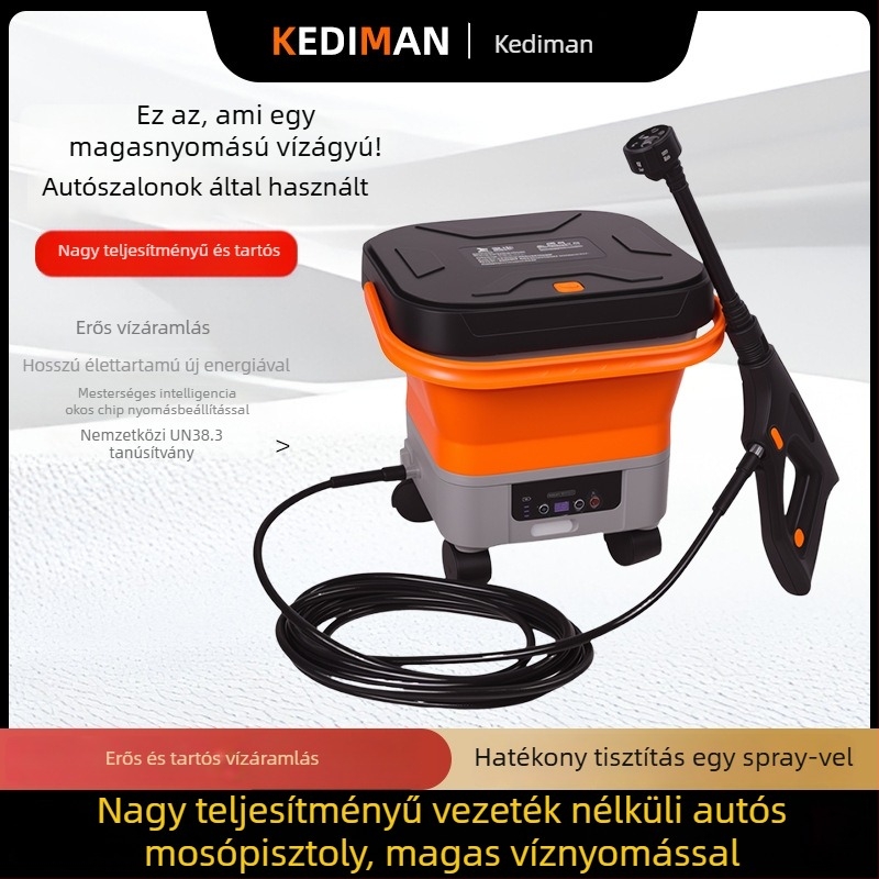 Cordiman vezeték nélküli magasnyomású autómosó készülék, összecsukható és hordozható, max. 30 bar, áramlás 4 L/min, 24 V Li-ion akkumulátor, tömeg 2,4 kg