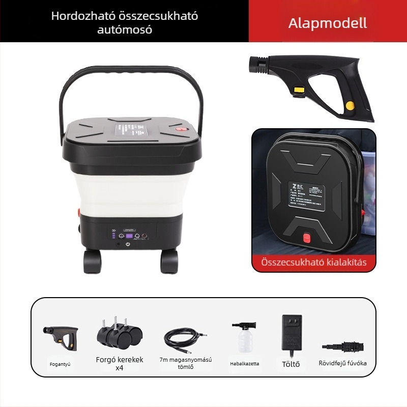 Cordiman vezeték nélküli magasnyomású autómosó készülék, összecsukható és hordozható, max. 30 bar, áramlás 4 L/min, 24 V Li-ion akkumulátor, tömeg 2,4 kg