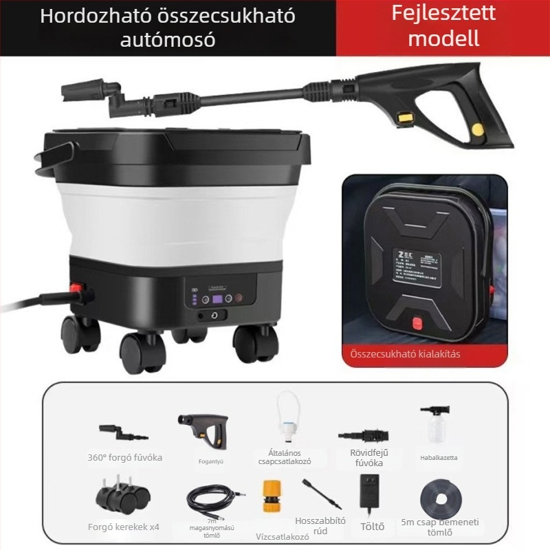Cordiman vezeték nélküli magasnyomású autómosó készülék, összecsukható és hordozható, max. 30 bar, áramlás 4 L/min, 24 V Li-ion akkumulátor, tömeg 2,4 kg