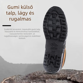 Kamufláž munkacipő, alacsony profilú, uniszex, textil felsőrész, gumírozott talp, vulkanizált technológiával