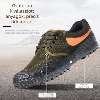 Kamufláž munkacipő, alacsony profilú, uniszex, textil felsőrész, gumírozott talp, vulkanizált technológiával