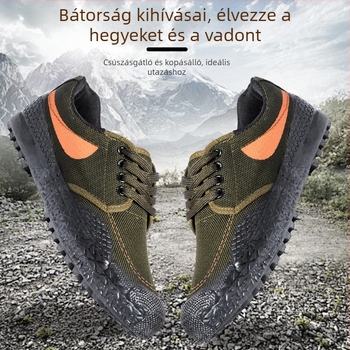 Kamufláž munkacipő, alacsony profilú, uniszex, textil felsőrész, gumírozott talp, vulkanizált technológiával