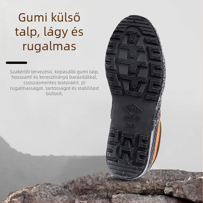 Kamufláž munkacipő, alacsony profilú, uniszex, textil felsőrész, gumírozott talp, vulkanizált technológiával