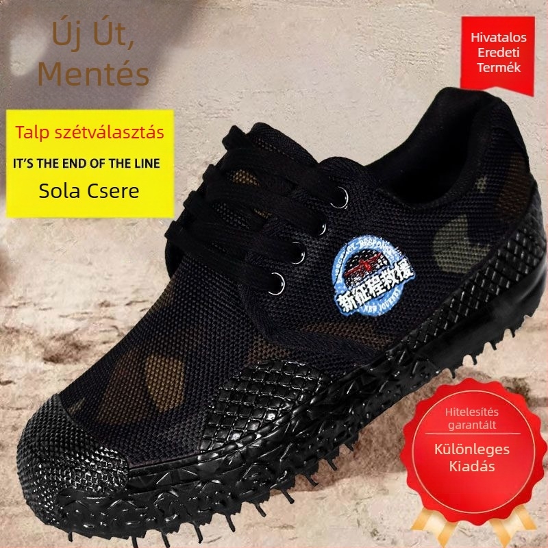 Kamufláž munkacipő, alacsony profilú, uniszex, textil felsőrész, gumírozott talp, vulkanizált technológiával