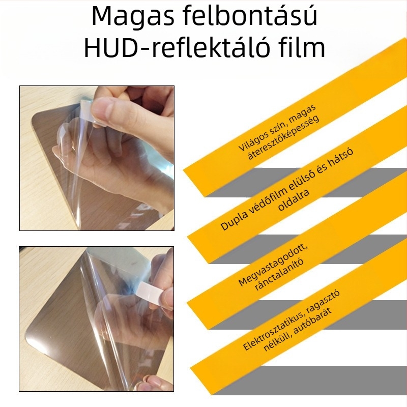 HUD kijelző film autó navigációhoz - univerzális, PET nagy fényvisszaverő film, 0,3 mm vastagság, fényáteresztés 55%, AB ragasztó
