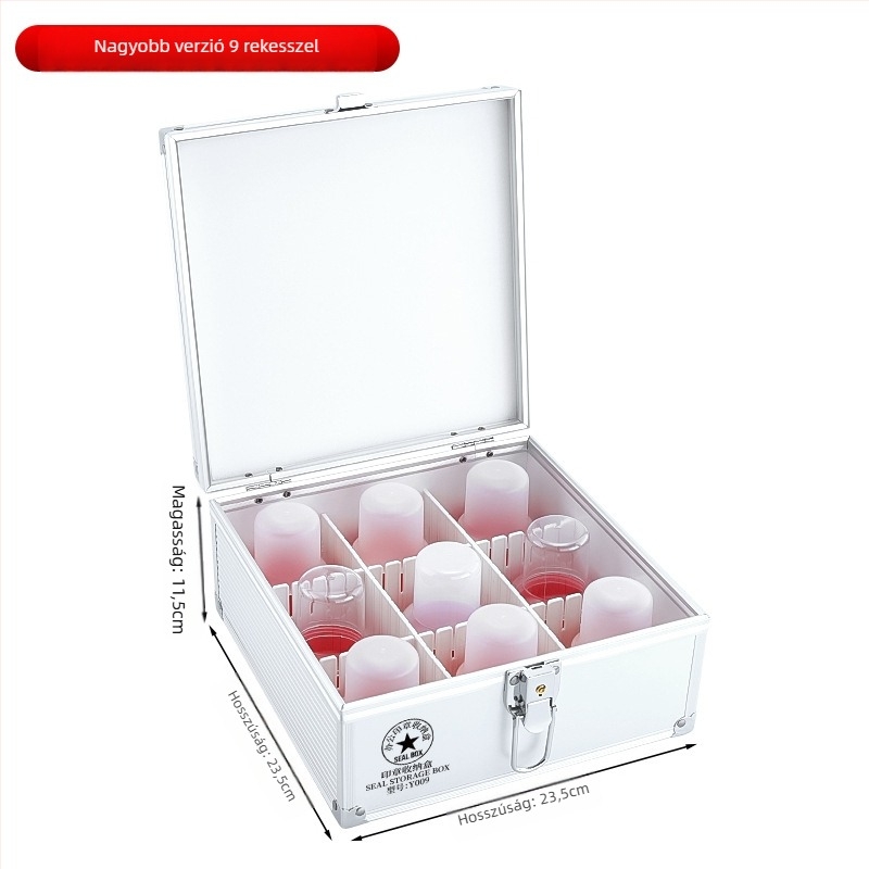 Zárható alumínium ötvözet pecsét-doboza – hivatalos és banki pecsétek tárolására