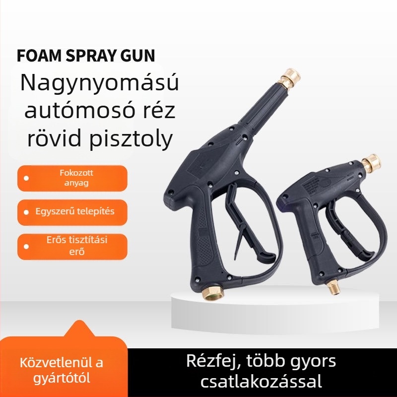 Hordozható magasnyomású autómosó pisztoly réz csúccsal és mérnöki műanyag markolattal, 300 bar nyomás, 10 m sugár