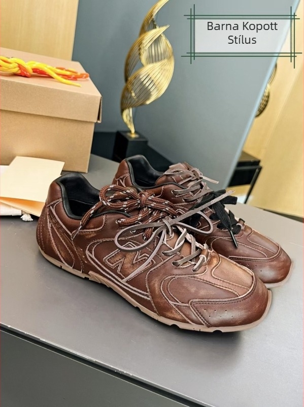 Miaojia 530 Színblokkolt slip-on papucs, vintage kopott hatású, mindennapi kényelmes cipő fűzőkkel és zárt orral