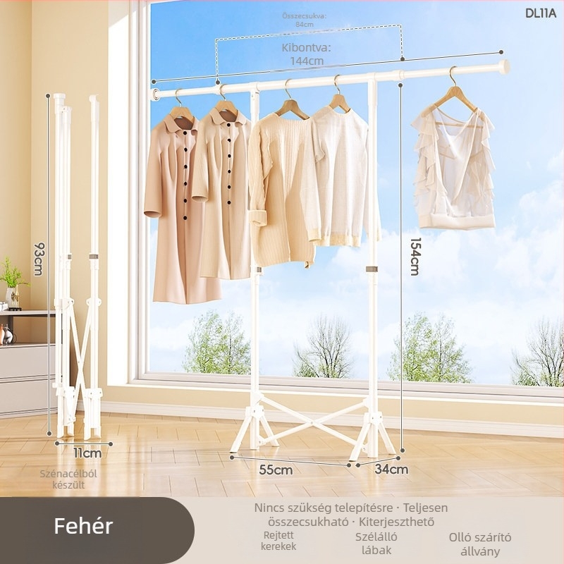 Padlón álló ruhaszárító, mobil, egykarú, szénacélból, DL11 modell, modern minimalista stílus