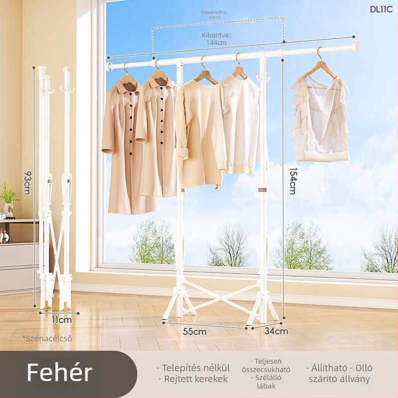 Padlón álló ruhaszárító, mobil, egykarú, szénacélból, DL11 modell, modern minimalista stílus