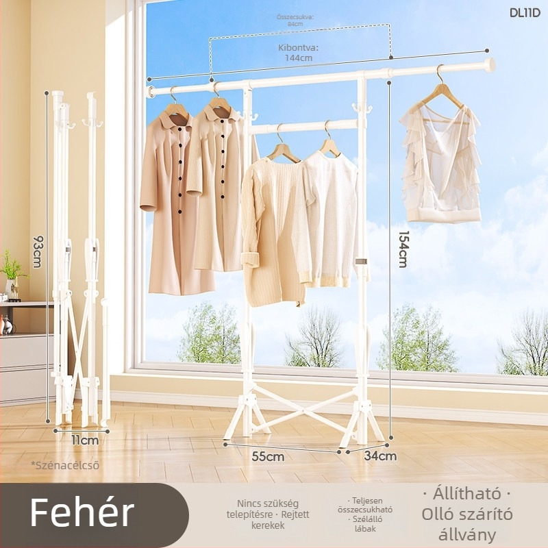 Padlón álló ruhaszárító, mobil, egykarú, szénacélból, DL11 modell, modern minimalista stílus