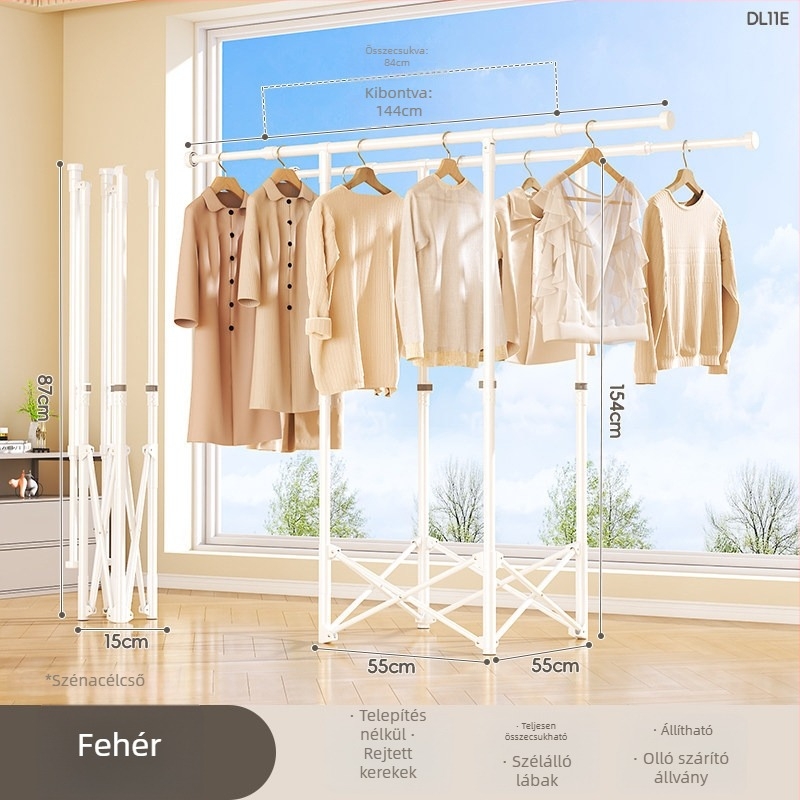 Padlón álló ruhaszárító, mobil, egykarú, szénacélból, DL11 modell, modern minimalista stílus