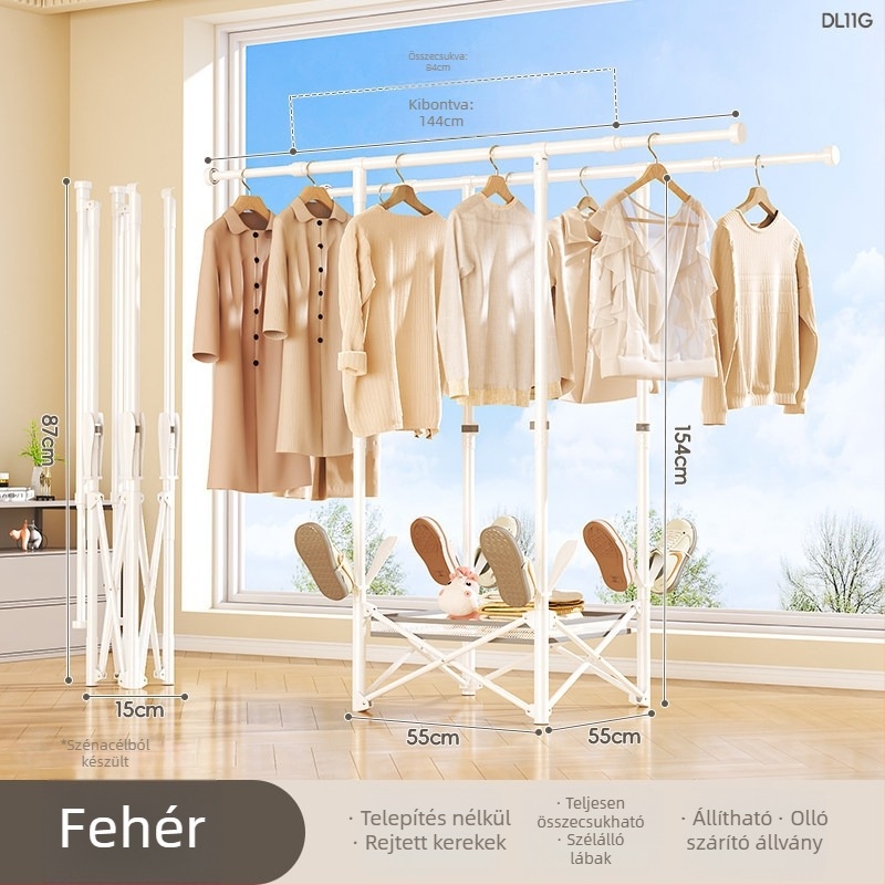 Padlón álló ruhaszárító, mobil, egykarú, szénacélból, DL11 modell, modern minimalista stílus