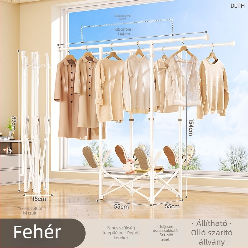 Padlón álló ruhaszárító, mobil, egykarú, szénacélból, DL11 modell, modern minimalista stílus