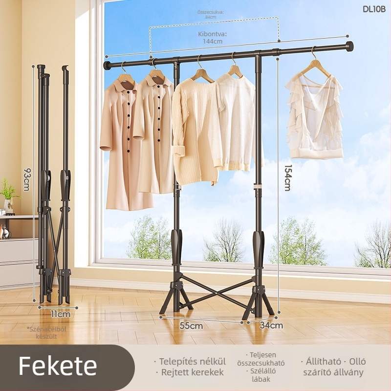 Padlón álló ruhaszárító, mobil, egykarú, szénacélból, DL11 modell, modern minimalista stílus