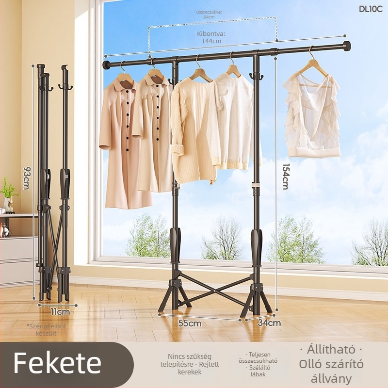 Padlón álló ruhaszárító, mobil, egykarú, szénacélból, DL11 modell, modern minimalista stílus