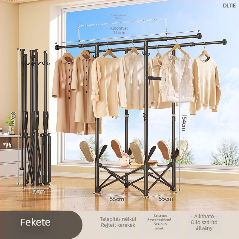 Padlón álló ruhaszárító, mobil, egykarú, szénacélból, DL11 modell, modern minimalista stílus