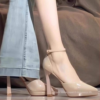 Női Mary Jane cipő, alacsony sarok, macskasarkú, PU felsőrész, csattal záródó