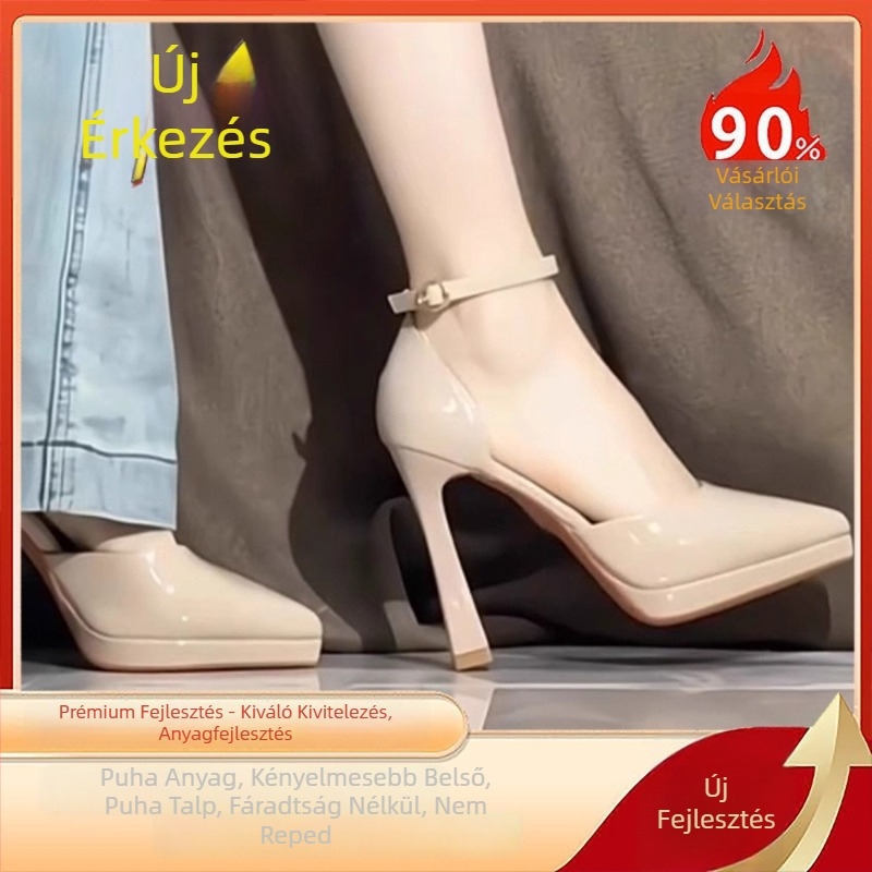 Női Mary Jane cipő, alacsony sarok, macskasarkú, PU felsőrész, csattal záródó