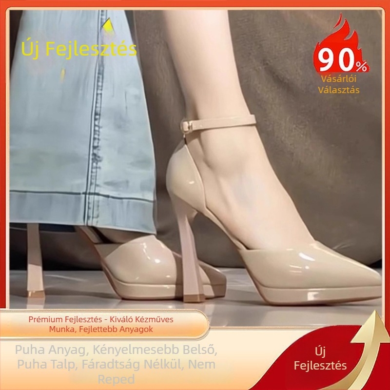 Női Mary Jane cipő, alacsony sarok, macskasarkú, PU felsőrész, csattal záródó